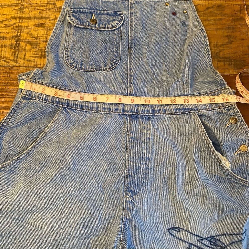ZARA/Trafaluc Short Overalls Shortalls Denim Embroidered Medium Airplane - Picture 10 of 11